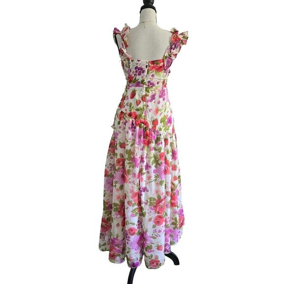 NWT Abercrombie & Fitch Womens Floral Maxi Dress S Ruffle High-Low Wedding Guest - Picture 2 of 12